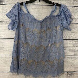 NWT Blue Rain Blue Lace Off-Shoulder Top Size M